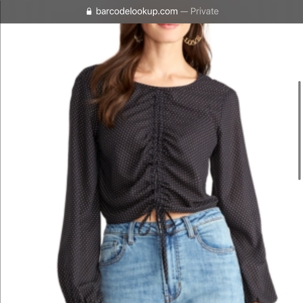 RachelRoyWomensBlackGatheredTiePolkaDotLongSleeve